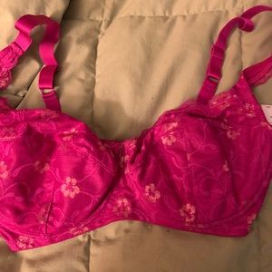 Bright pink satin bra with lace overlay 36F